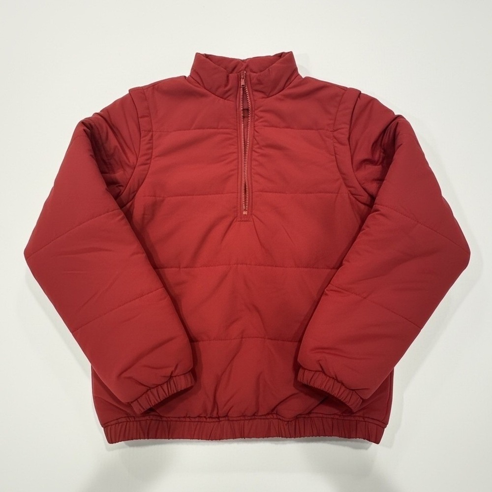 BP Mens Red Quilted Puffer convertible Vest‎ Oversized Jacket  1/4 zip Up